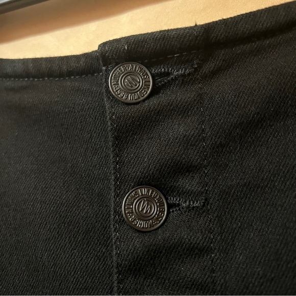 Mother The Pixie Minx Mini Skirt Pitch Black Ruffle Tiered Denim Button Size 27 - Picture 6 of 14